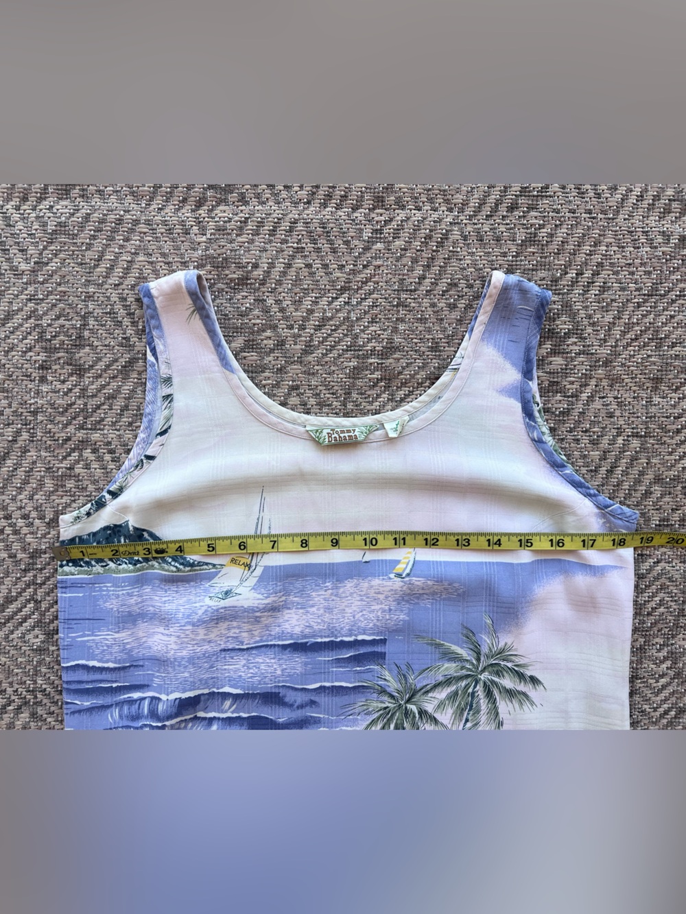 Vintage Tommy Bahama 100% Silk Tropical Beach Print Shift Dress Medium Blue - Picture 2 of 6